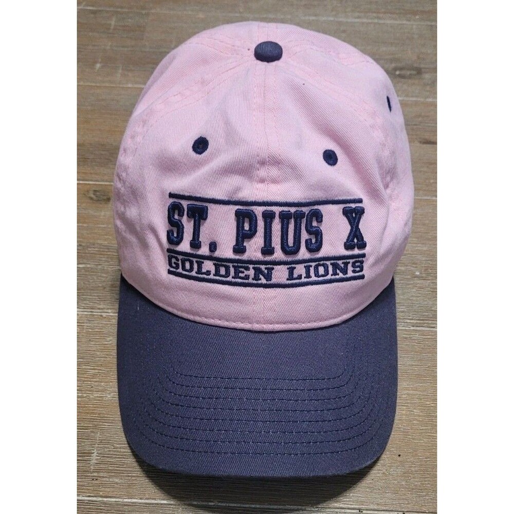 St Pious X Golden Lions Pink Hat THE GAME Navy Brim Cap Catholic School Adjust